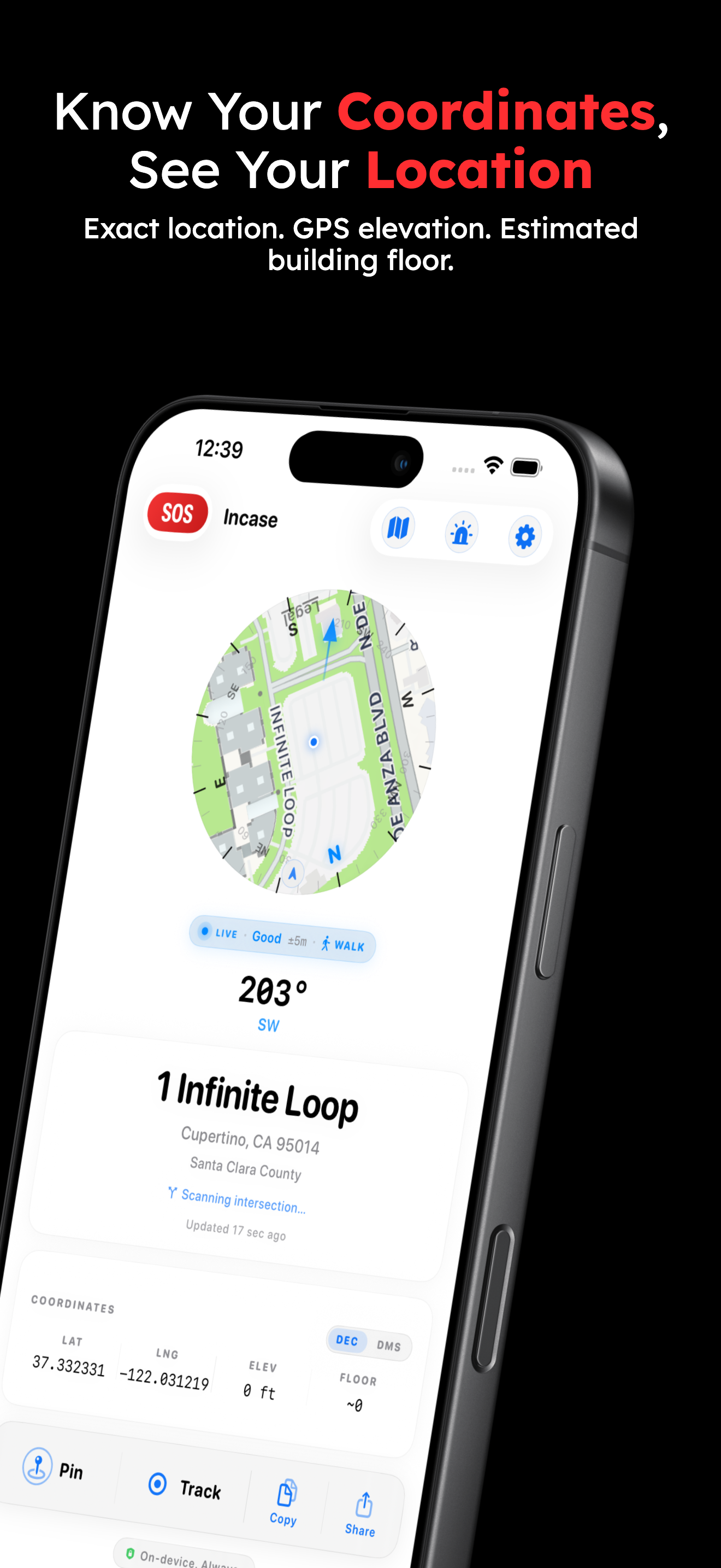 Know Your Coordinates — live map with GPS, elevation, and building floor