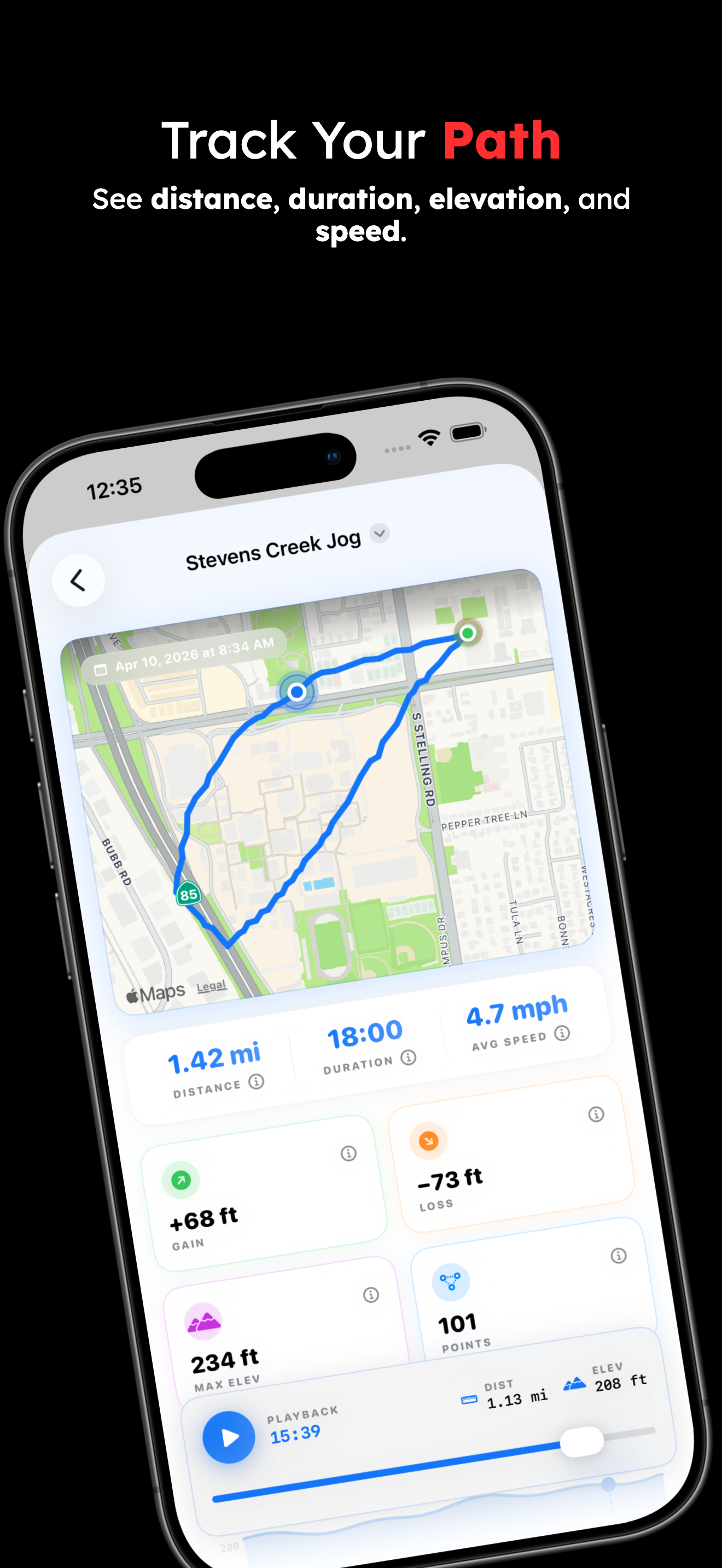 Track Your Path — record routes with distance, speed, and elevation data